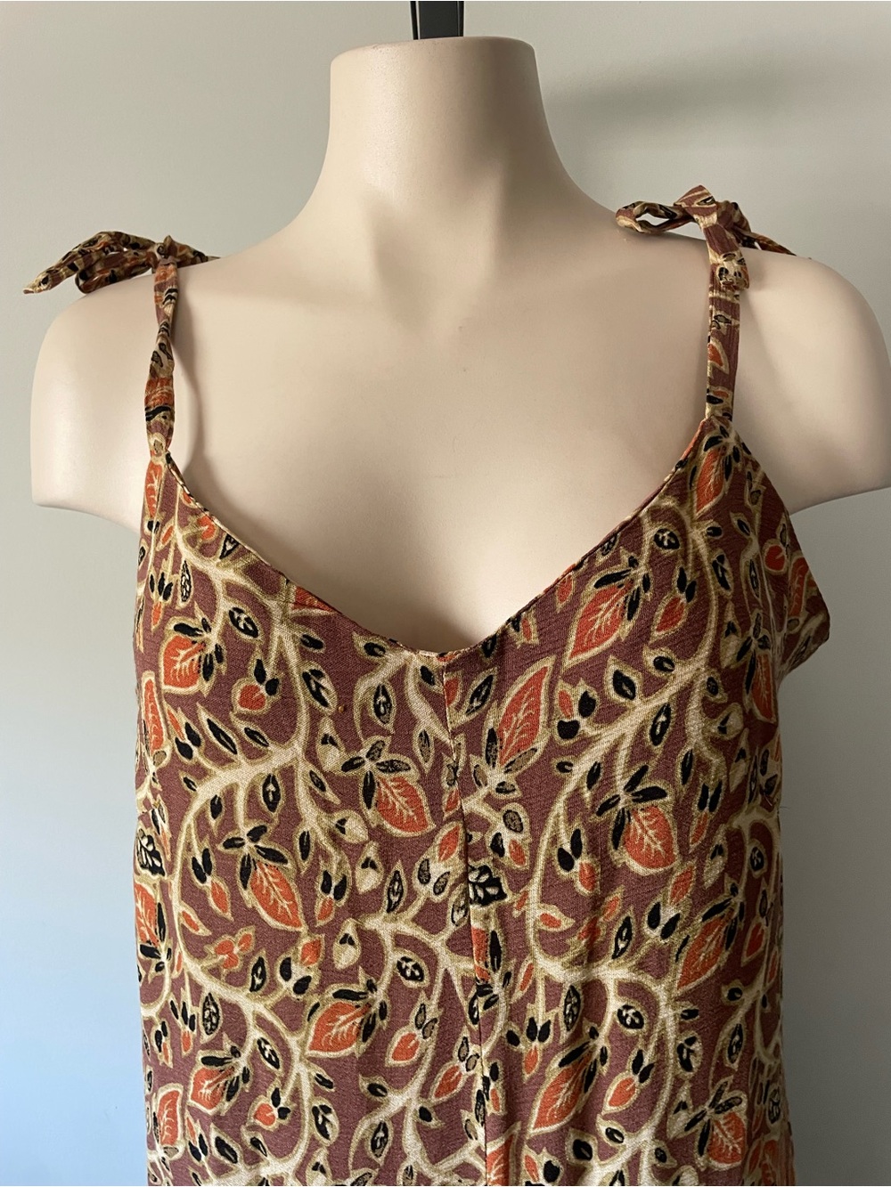90s Vintage Boho Wide Leg One Piece Jumpsuit Earthy Hippie Tie Strap Festival - Picture 3 of 8